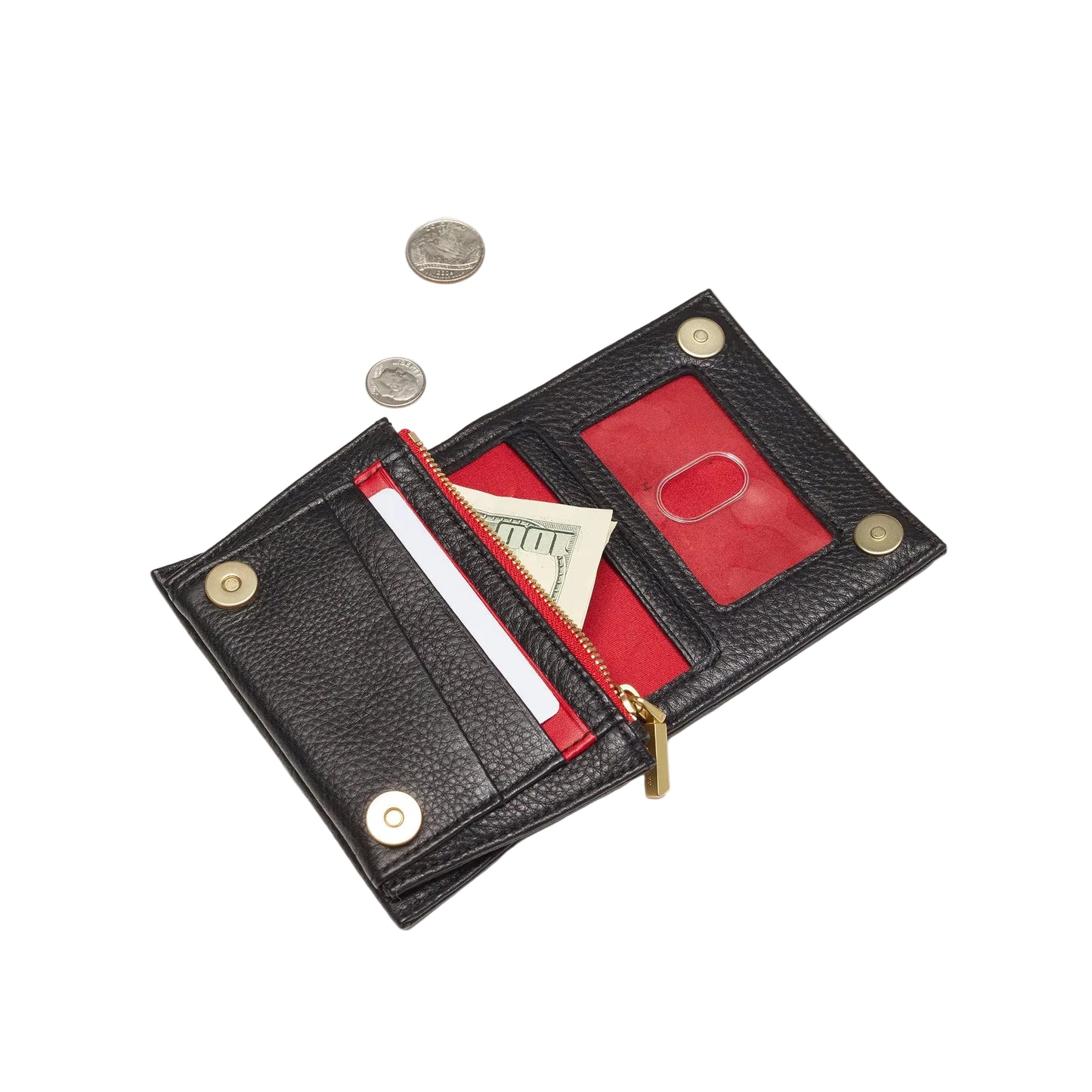 ALLEN WALLET in Black/Gold with Red Zip