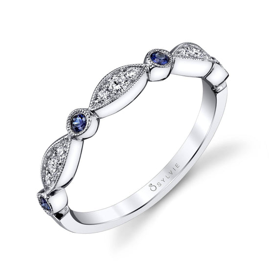 Talia Blue Sapphire & Diamond Vintage Style Band in 14KW