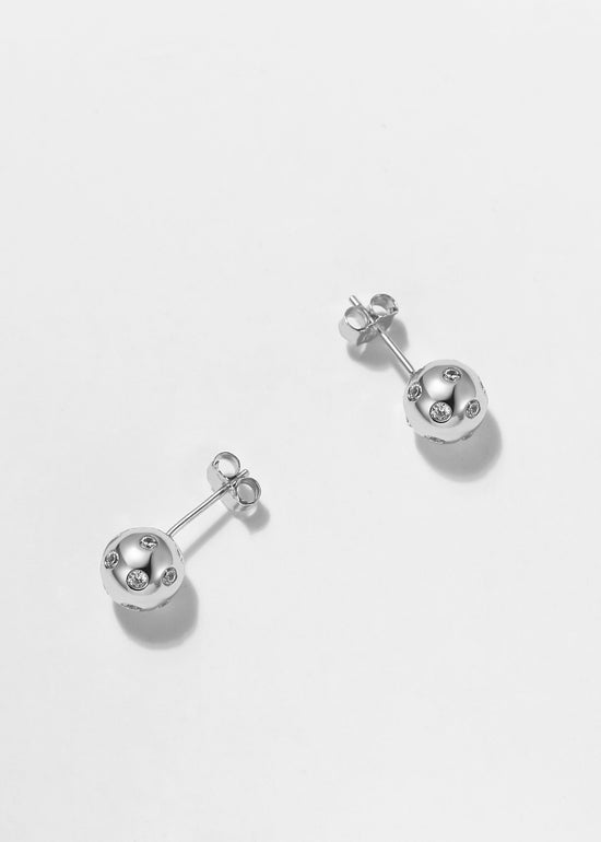 Pickleball Bling Stud Ball Silver Earrings