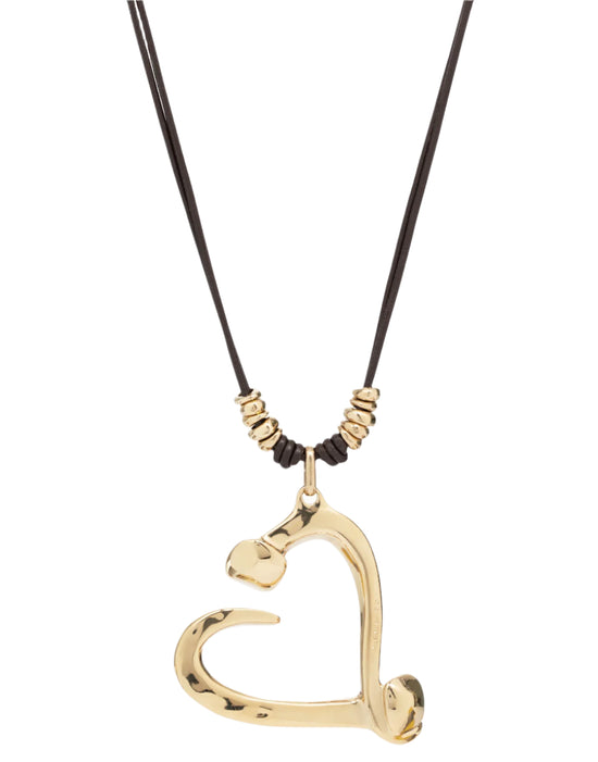 BIG LOVE Long Necklace in Gold/Leather