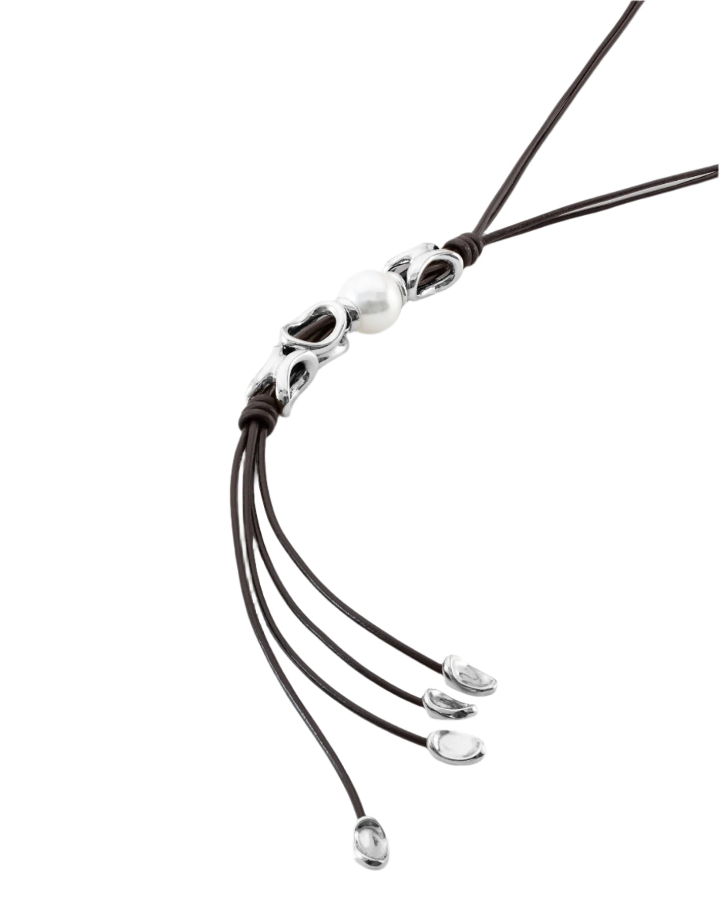 BOND Long Necklace in Silver/ Leather