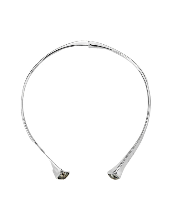 Hinged Cuff Necklace w/ White Crystals in Silver or Gold
