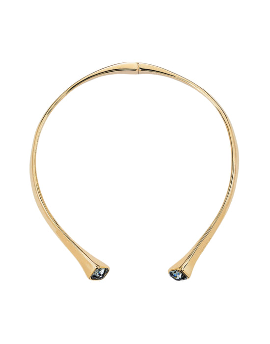 Hinged Cuff Necklace w/ White Crystals in Silver or Gold