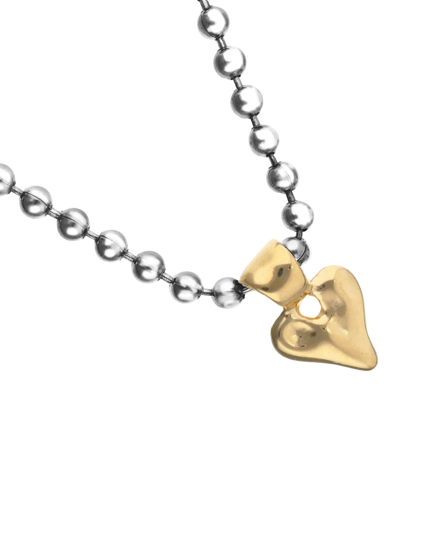 Beat Short Silver Necklace with Gold Heart