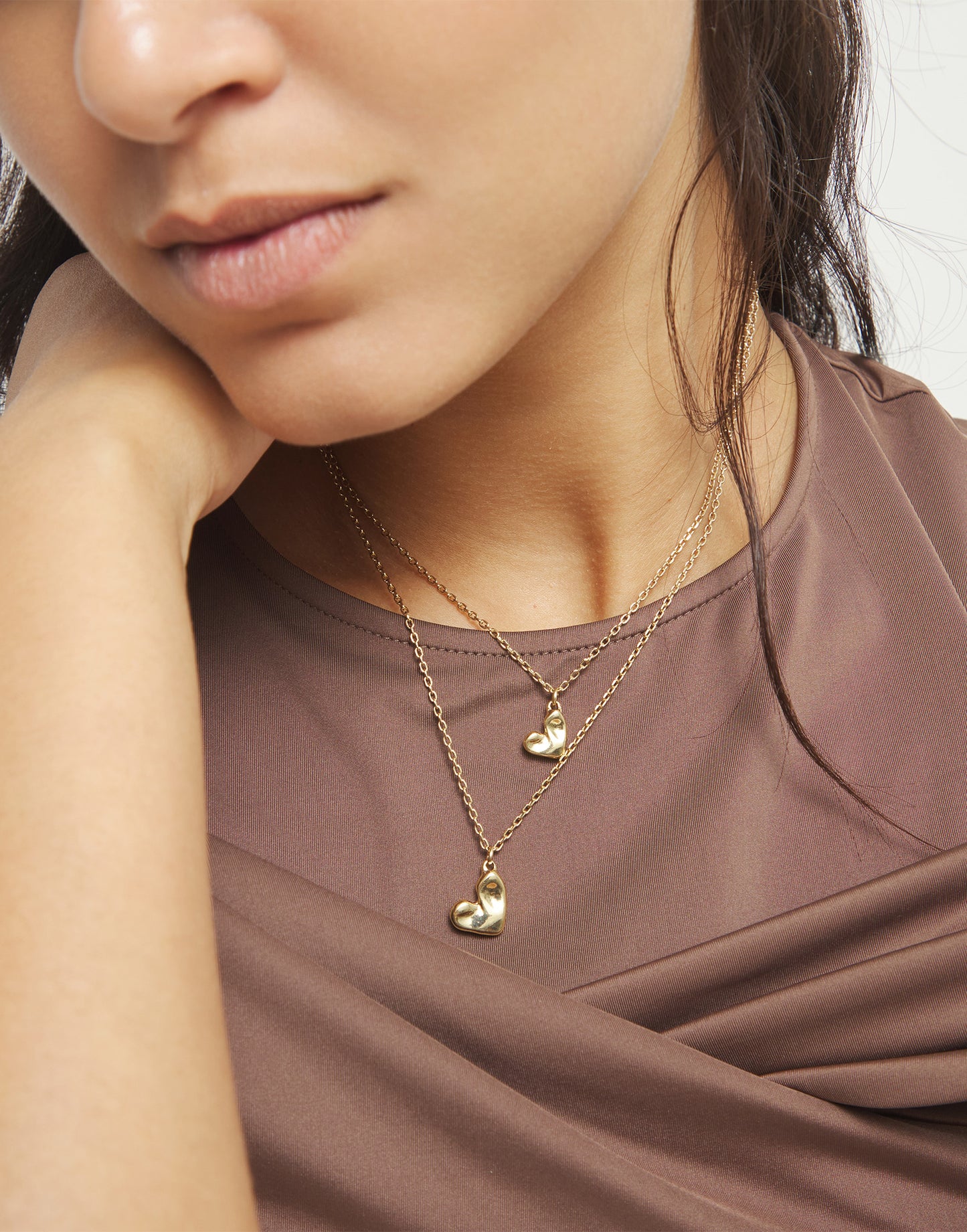 Beat Double Heart Necklace in Gold
