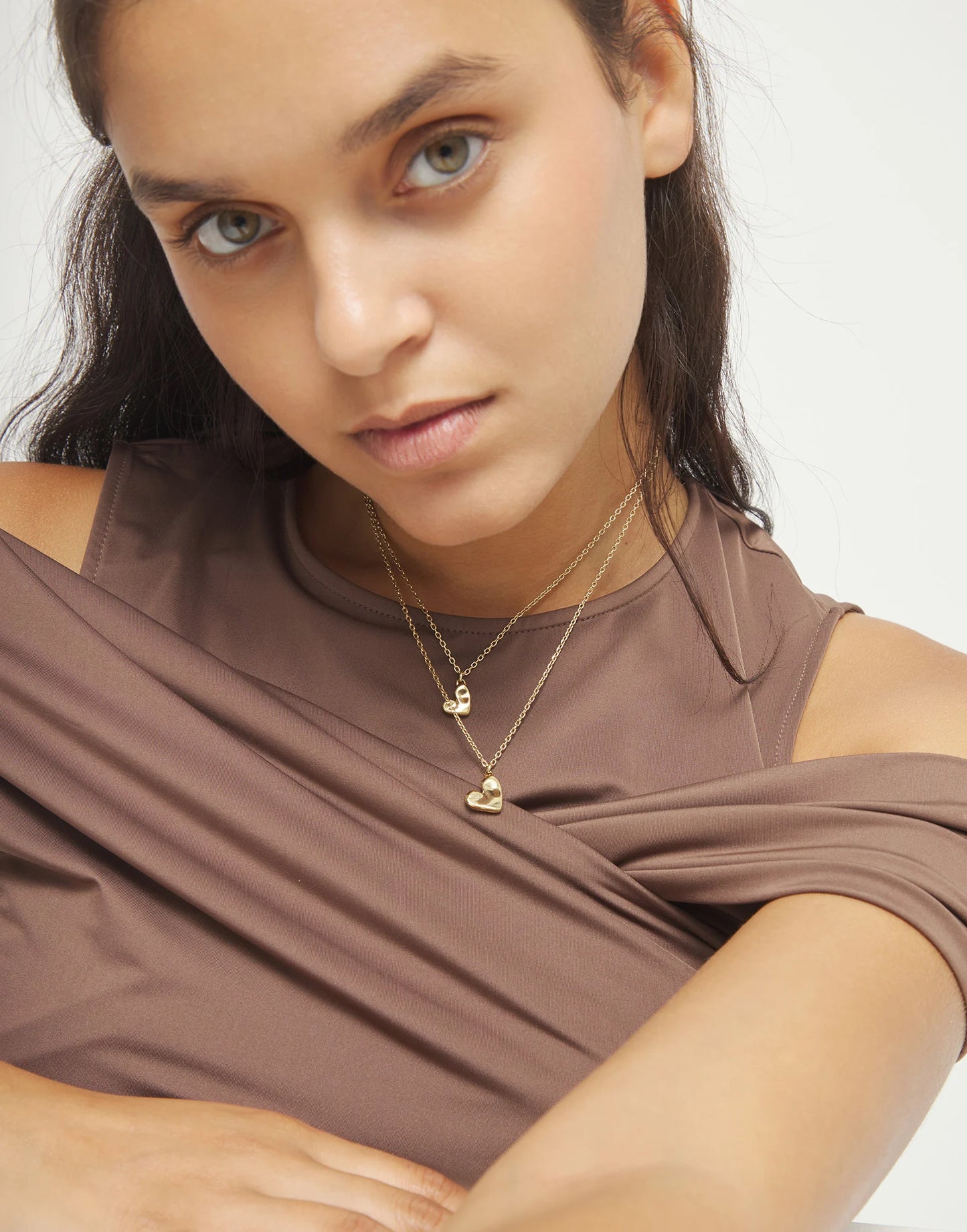 Beat Double Heart Necklace in Gold
