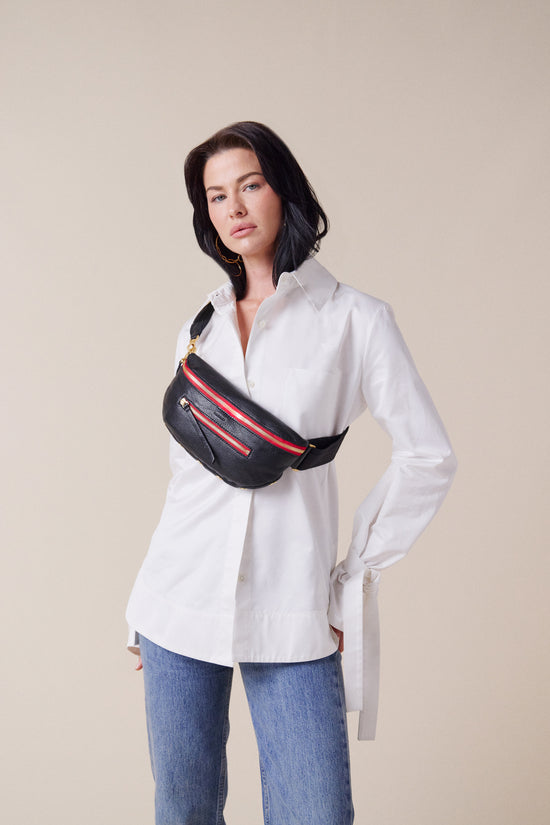 CHARLES CROSSBODY MED in Black/Gold with Red Zip