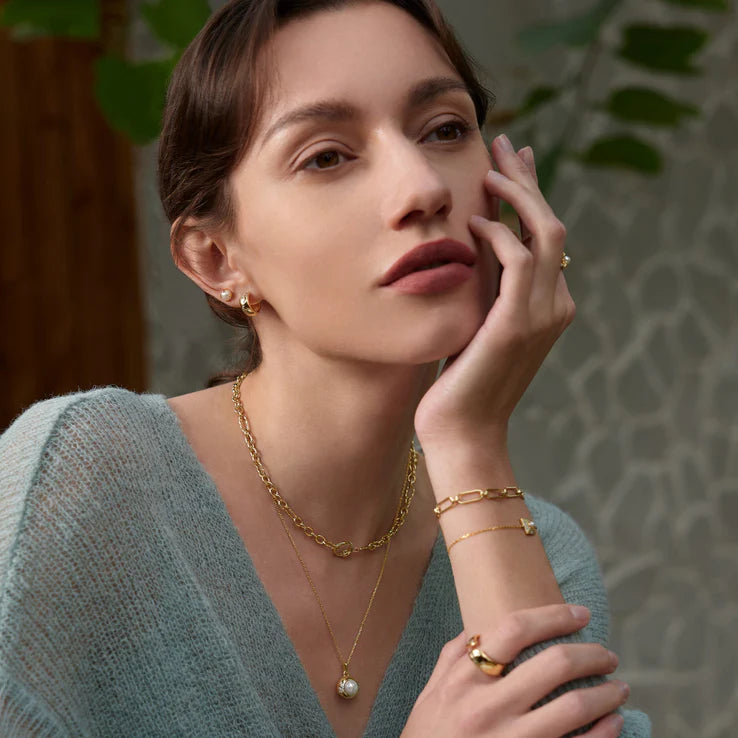 Gold Shell Pearl Sphere Pendant Necklace