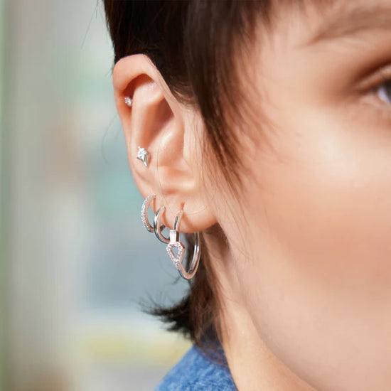 Zoom Silver Cubic Ziconia Geometric Hoops