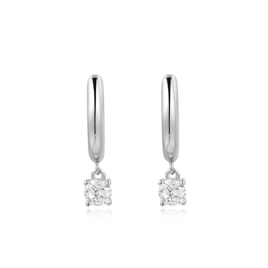 Silver Drop Solitaire Huggies