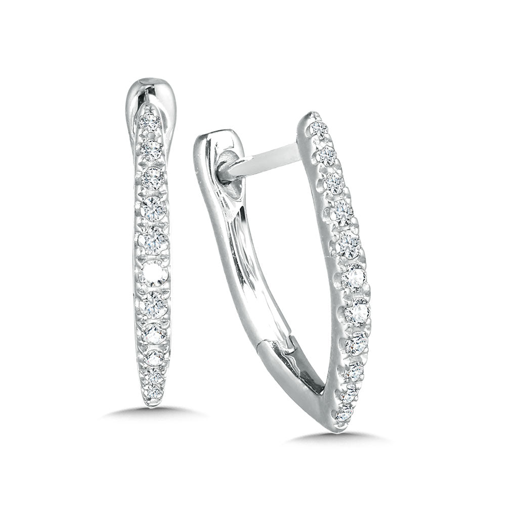 V-Shaped Diamond Hoop Earrings in 14KW