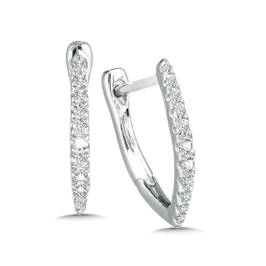 V-Shaped Diamond Hoop Earrings in 14KW