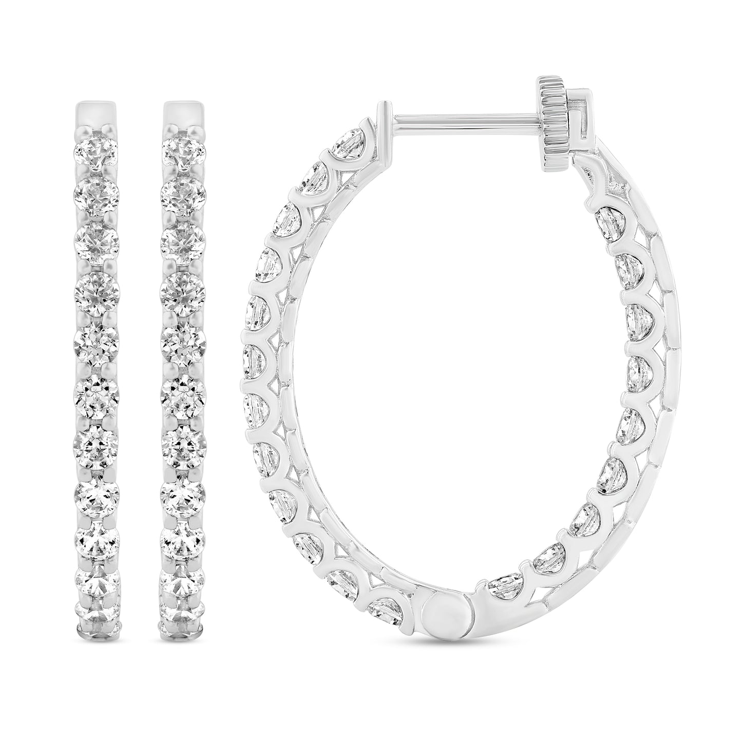 2.00ct Lab-Grown Diamond In-and-Out Oval Hoop Earrings in 14K White Gold