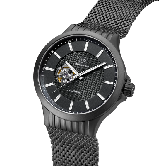 Men's Automatic Watch in Black/Gunmetal with Mesh Band