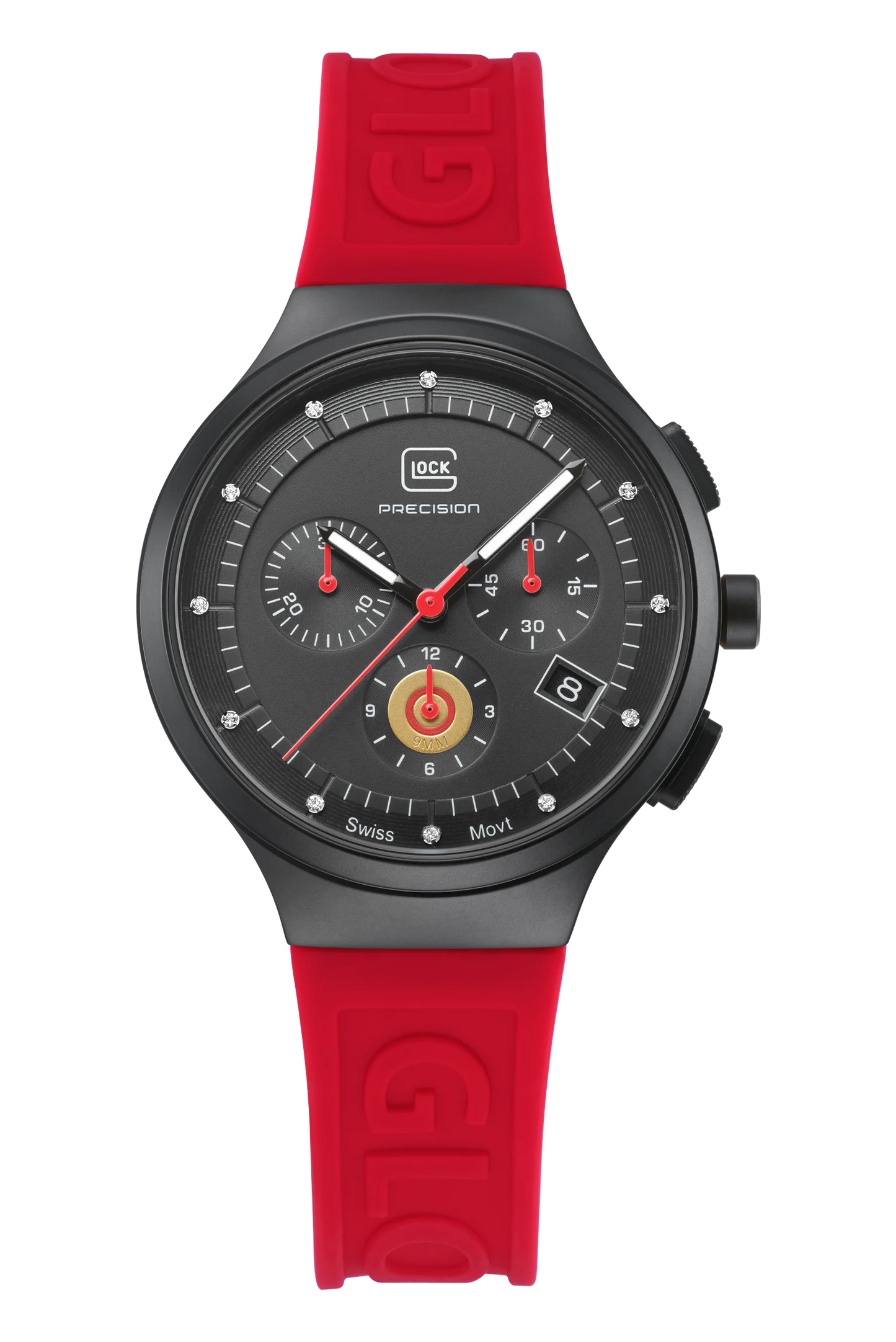 Ladies Watch in Black with Red Silicone Band
