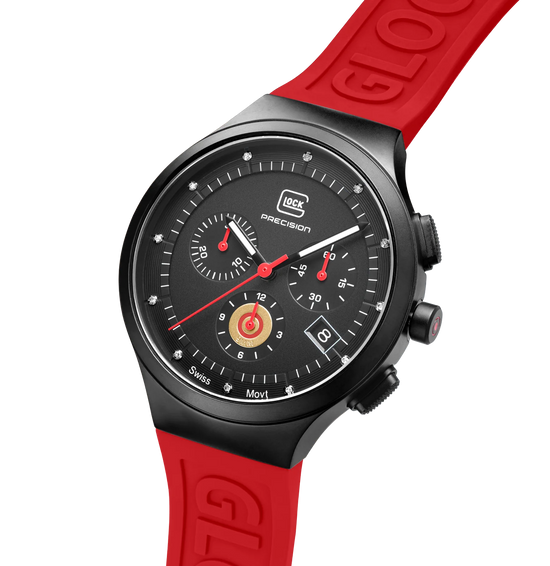 Ladies Watch in Black with Red Silicone Band