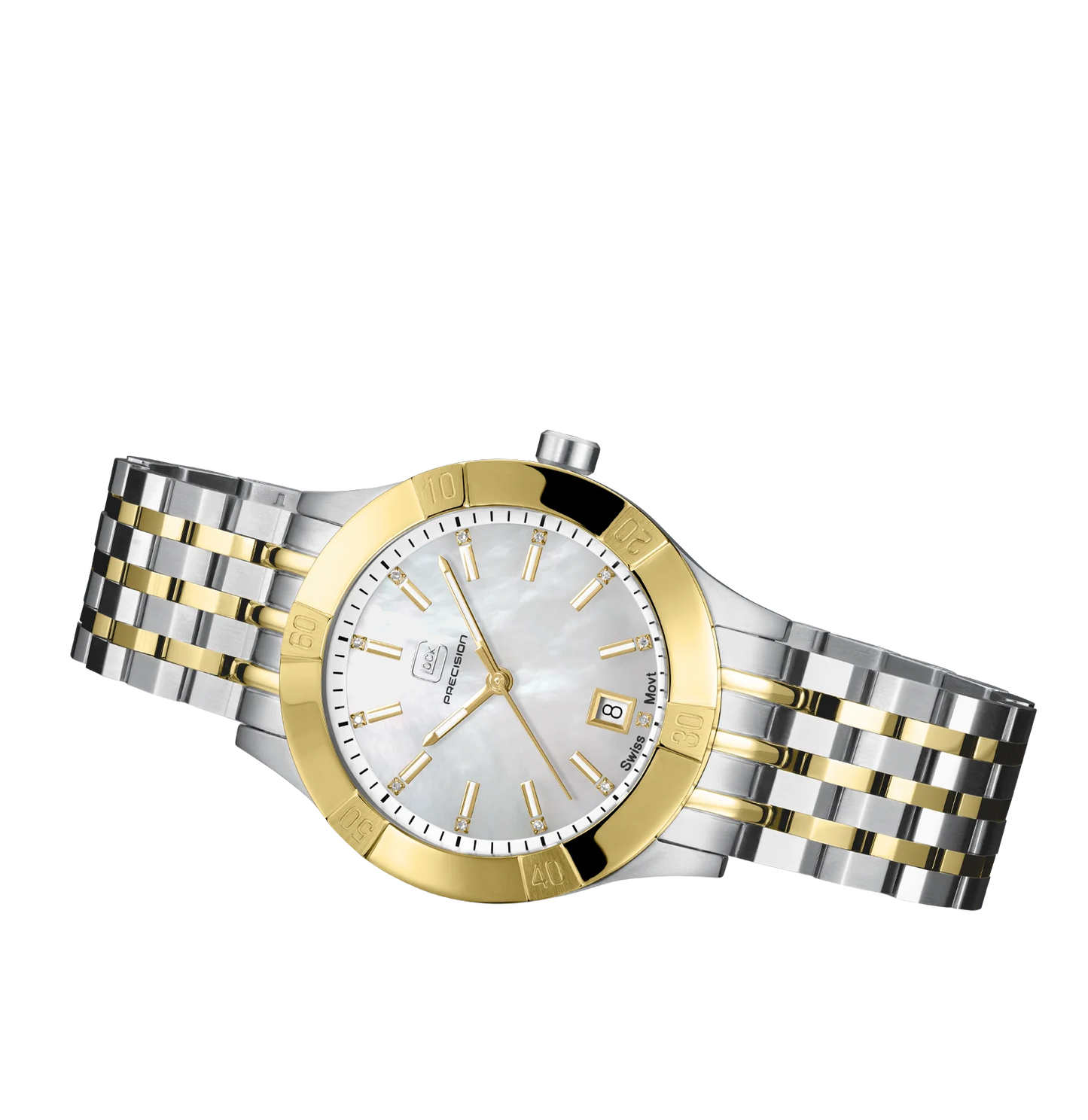 Ladies Bicolor Glock Watch with White MOP Dial & Link Band