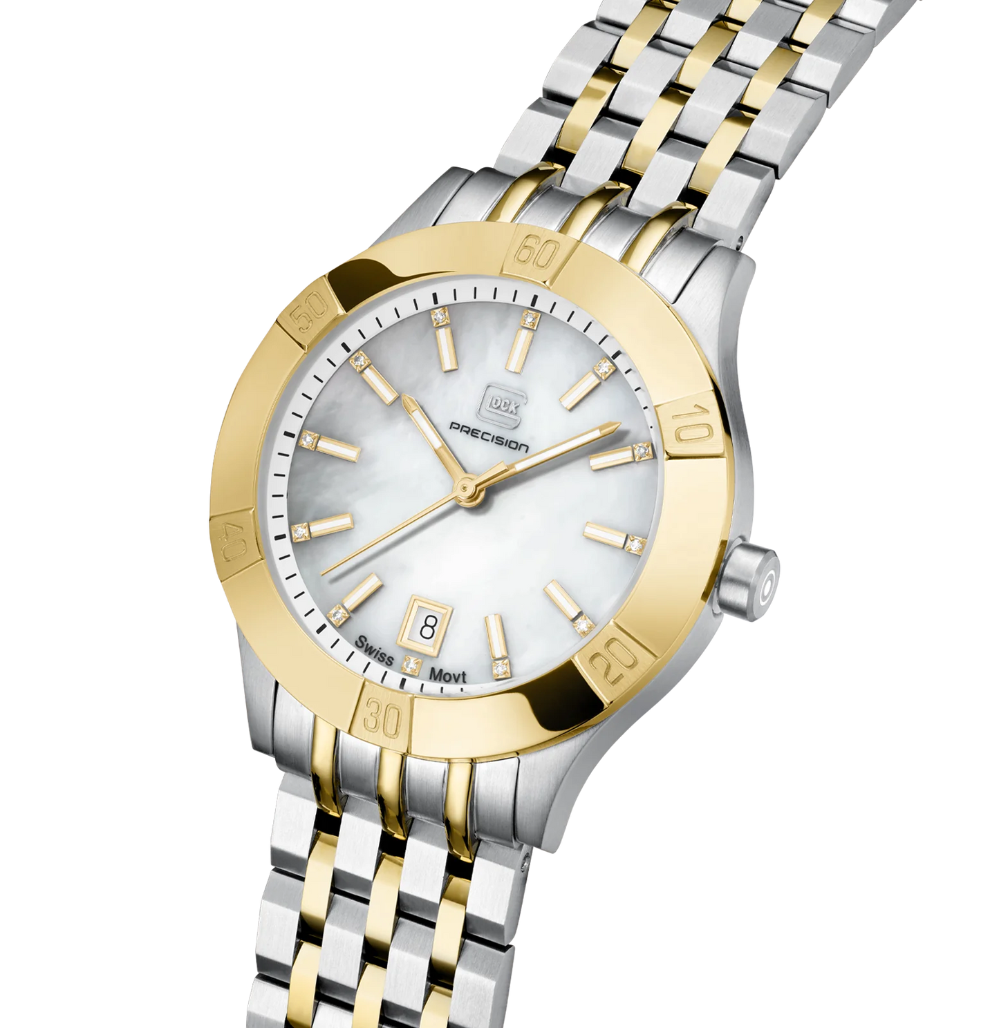 Ladies Bicolor Glock Watch with White MOP Dial & Link Band
