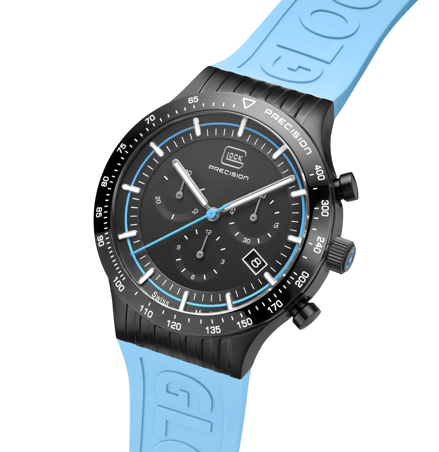 Men's Glock Watch in Black with Blue Silicone Band