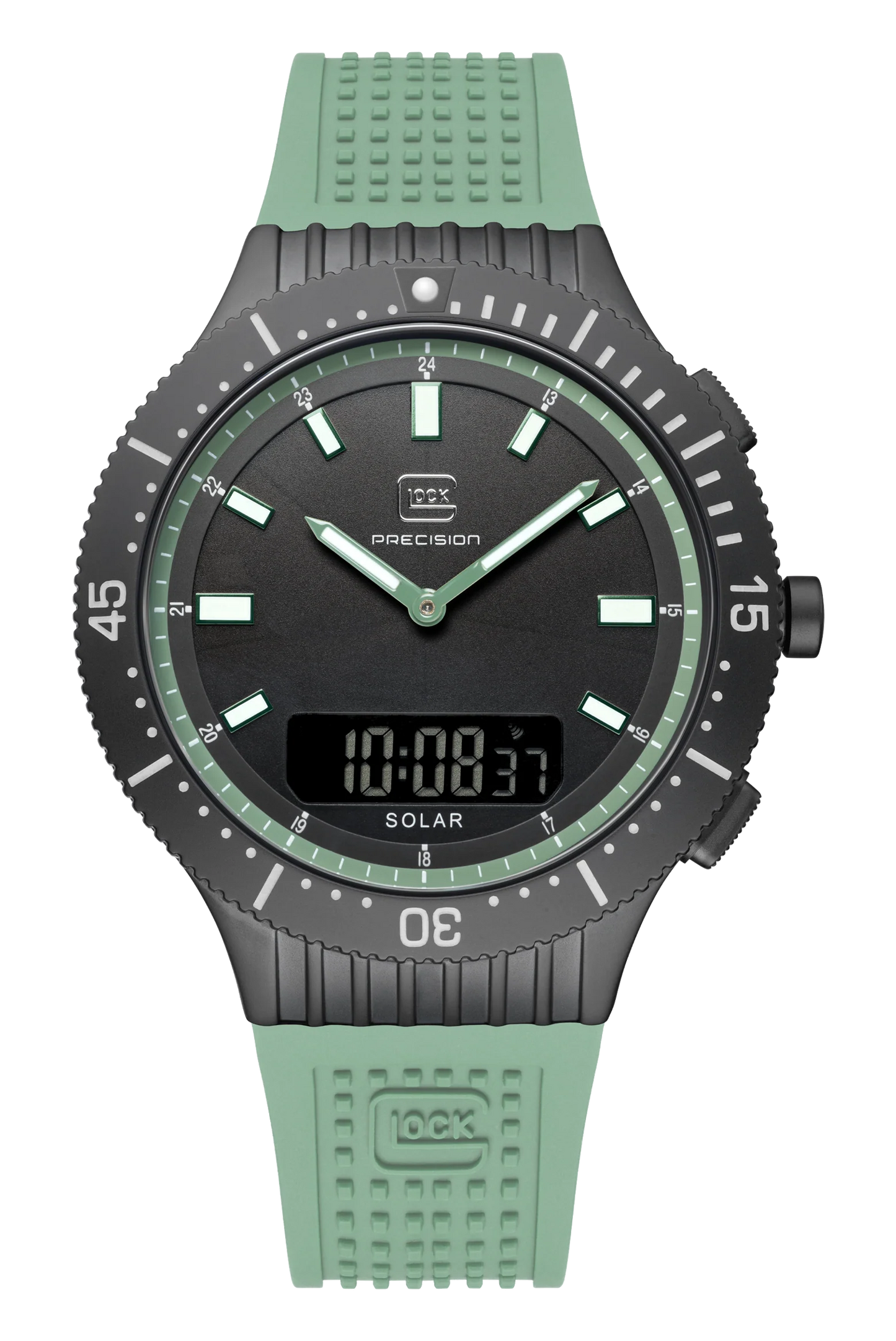 Men's Combo Solar/Digital/Analog Watch in Black/Mint Green with Silicone Band