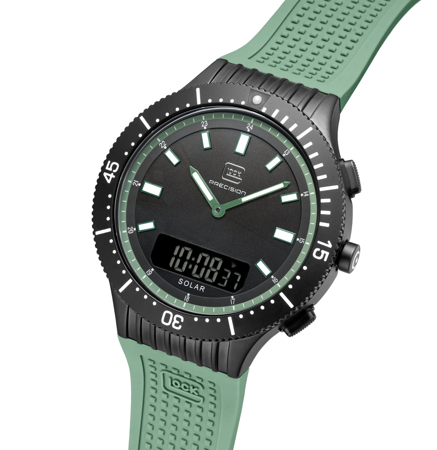 Men's Combo Solar/Digital/Analog Watch in Black/Mint Green with Silicone Band