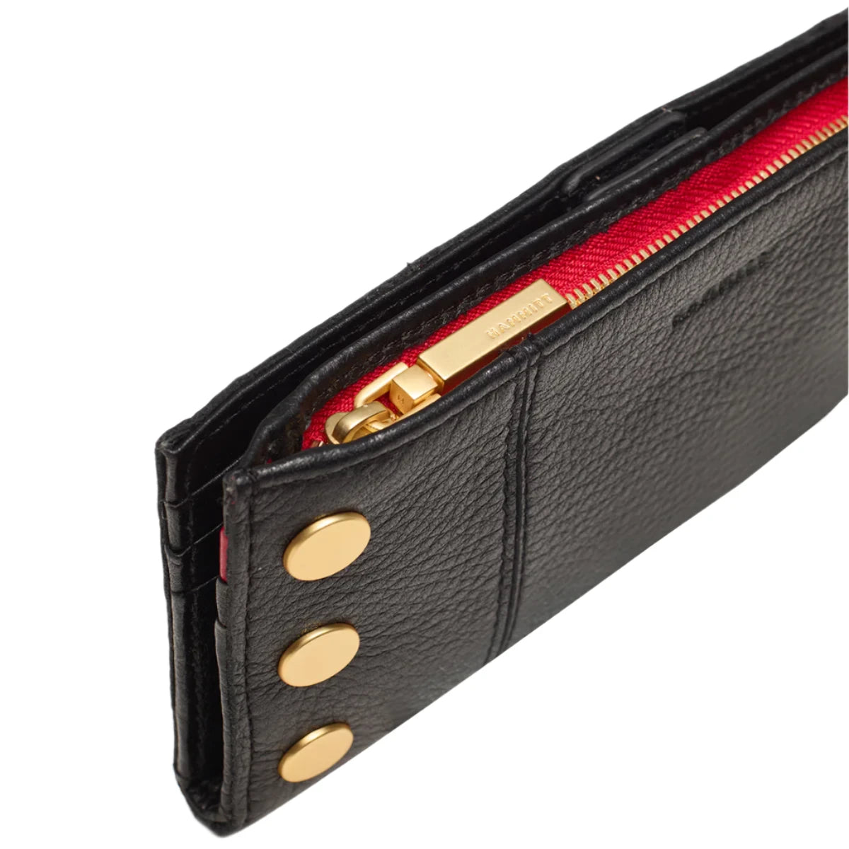 110 NORTH Bifold Wallet in Black/ Gold with Red Zipper