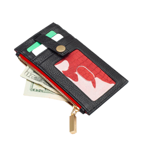 210 WEST ID Wallet in Black w/ Red Zip/ Gold