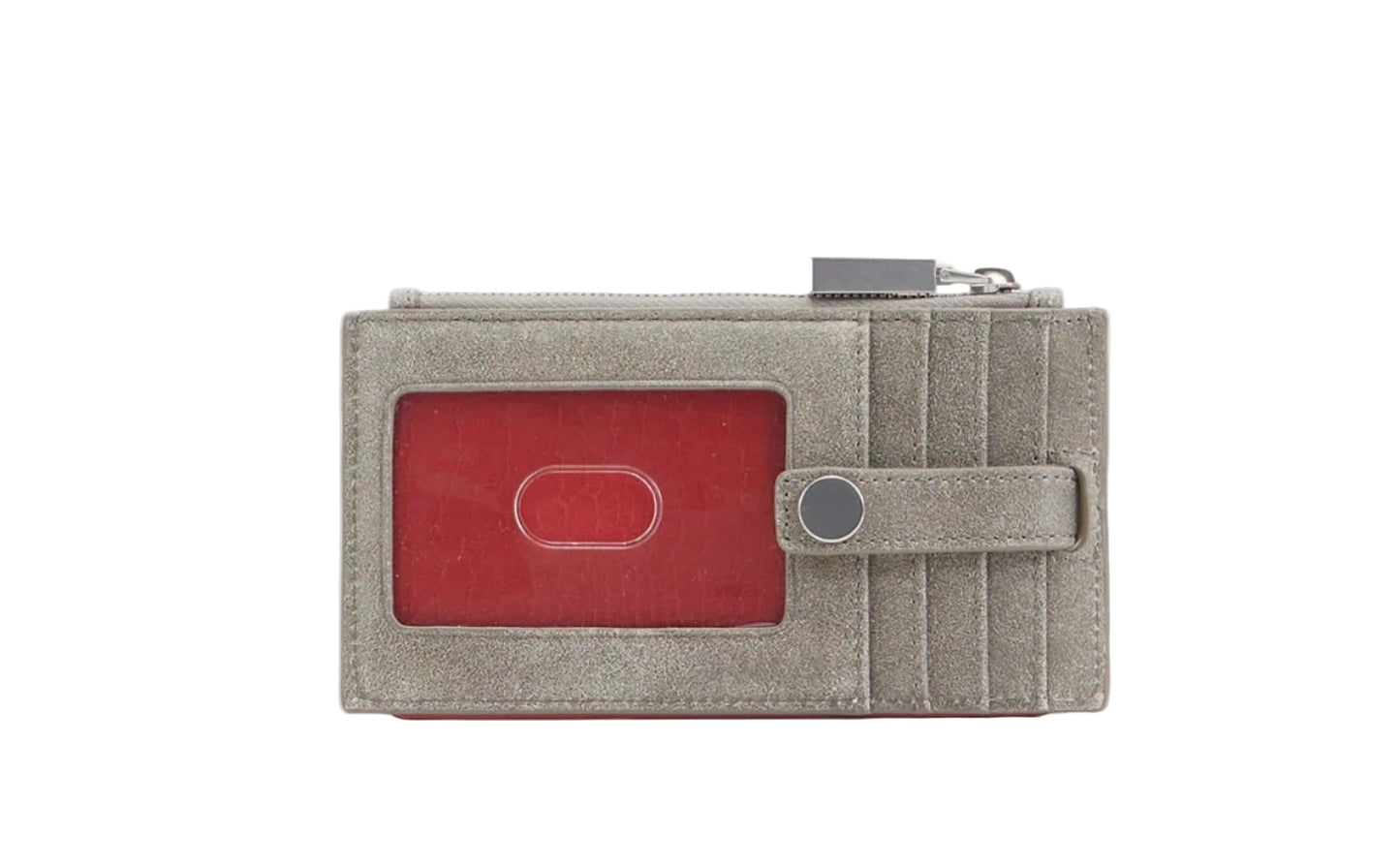 Gray wallet with a red interior on a white background