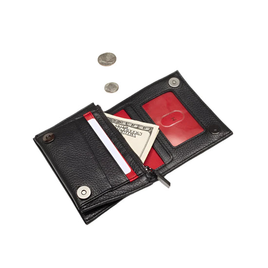 ALLEN WALLET in Black/Gold with Red Zip