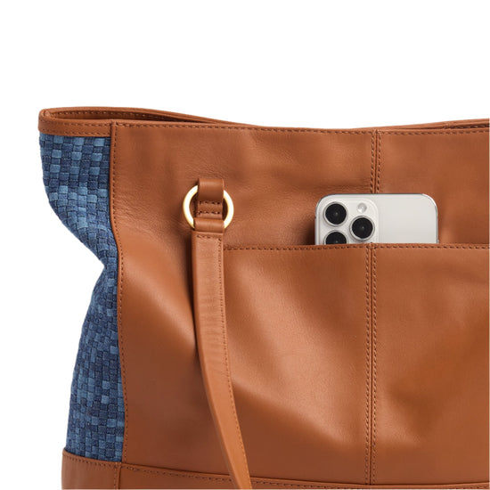 Andersen Tote in Revival Mosaic Denim/ Brushed Gold