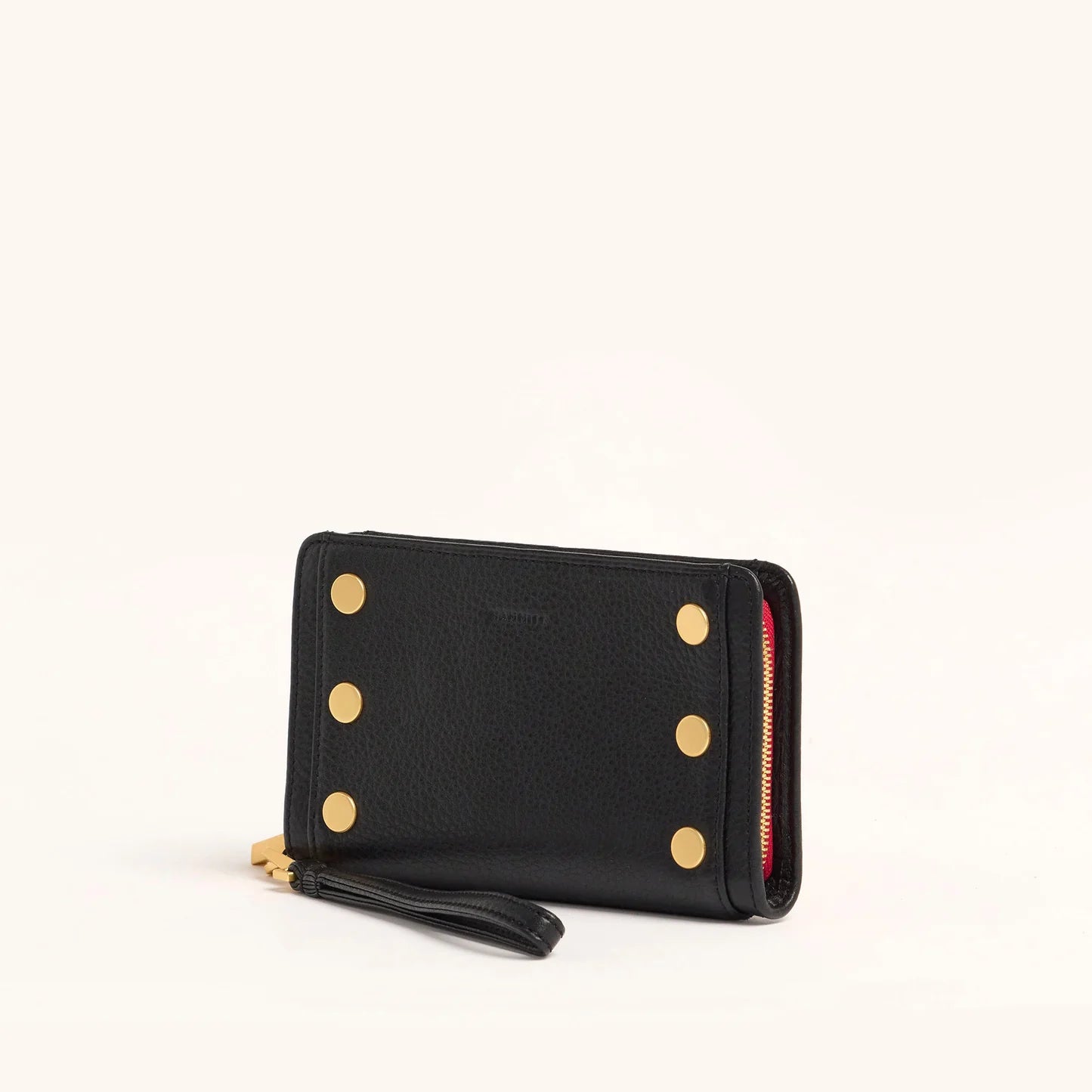 Bryant Wallet in Black/Brushed Gold with a Red Zip
