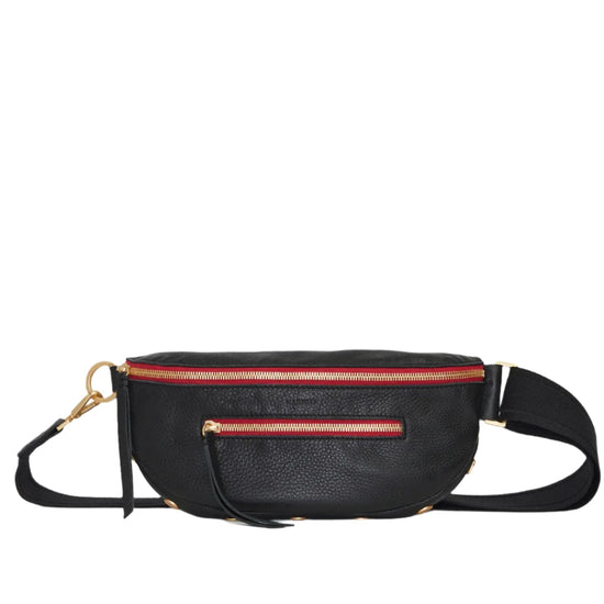 CHARLES CROSSBODY in Black/Gold with Red Zip