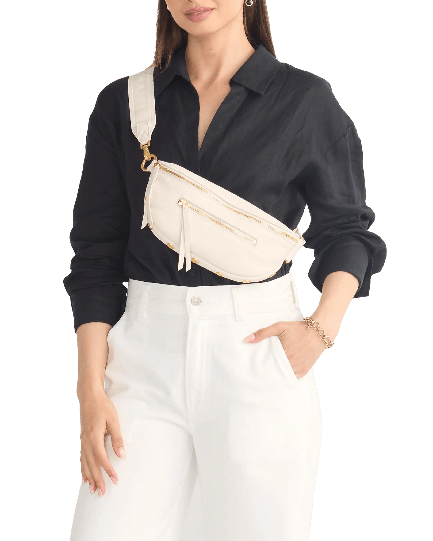 Charles Crossbody Lrg In Calla Lily White/ Gold