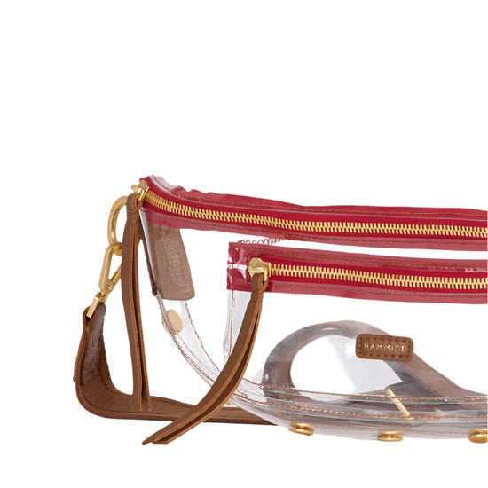 CHARLES CROSSBODY MED CLEAR in Mahogany/Gold with Red Zip