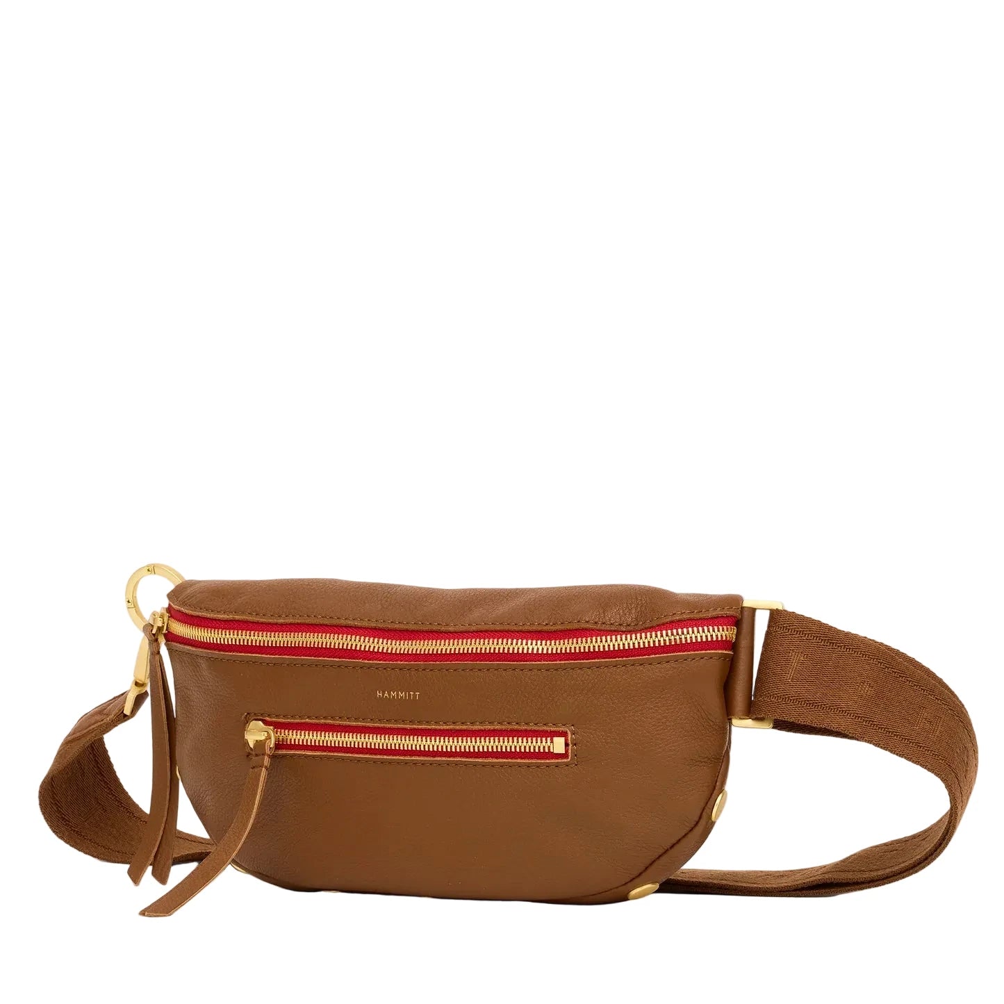 CHARLES MED CROSSBODY in Mahogany/Gold with Red Zipper