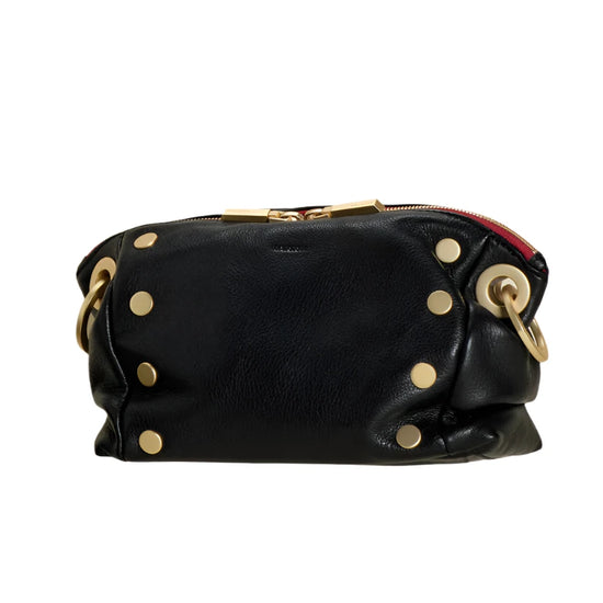 DANIEL CROSSBODY CLUTCH in Black/Gold with Red Zip