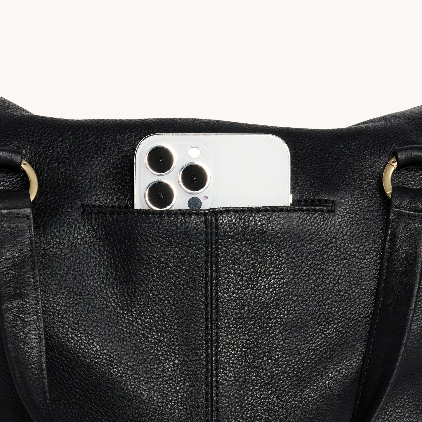 Daniel Lrg Handbag in Black/Brushed Gold with Red Zip