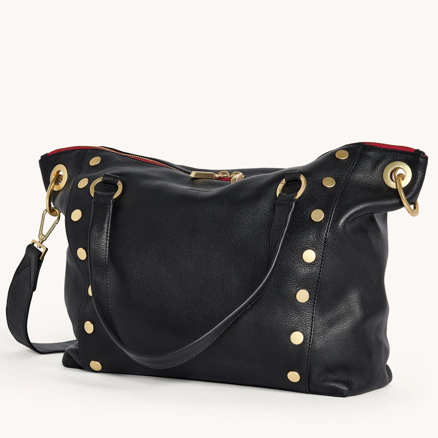 Daniel Lrg Handbag in Black/Brushed Gold with Red Zip