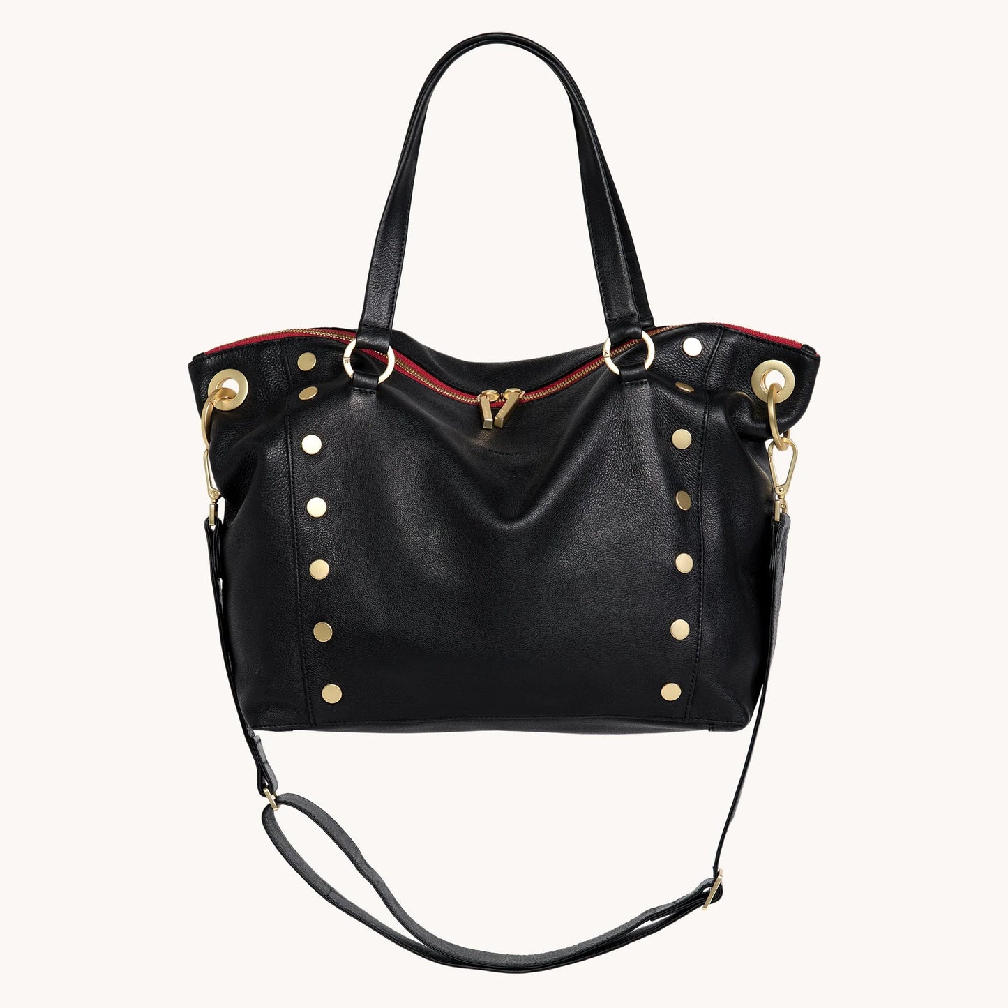 Daniel Lrg Handbag in Black/Brushed Gold with Red Zip