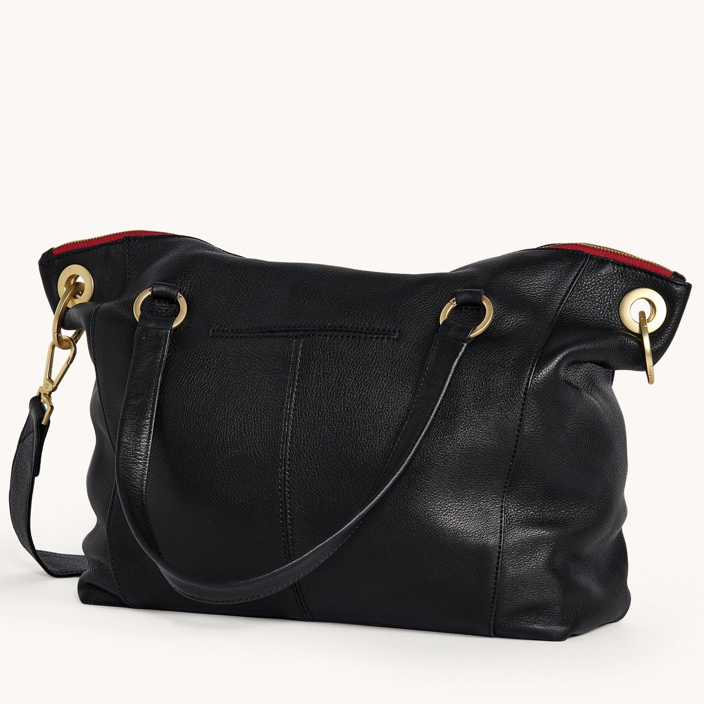 Daniel Lrg Handbag in Black/Brushed Gold with Red Zip