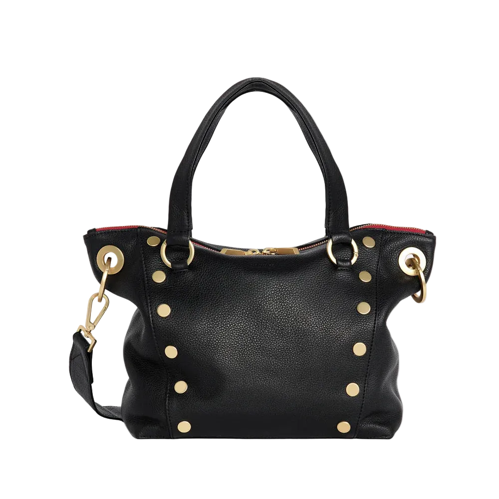 Daniel Med Handbag in Black/Brushed Gold with Red Zip