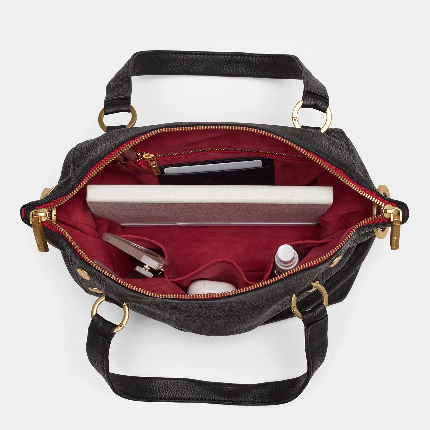Daniel Med Handbag in Black/Brushed Gold with Red Zip