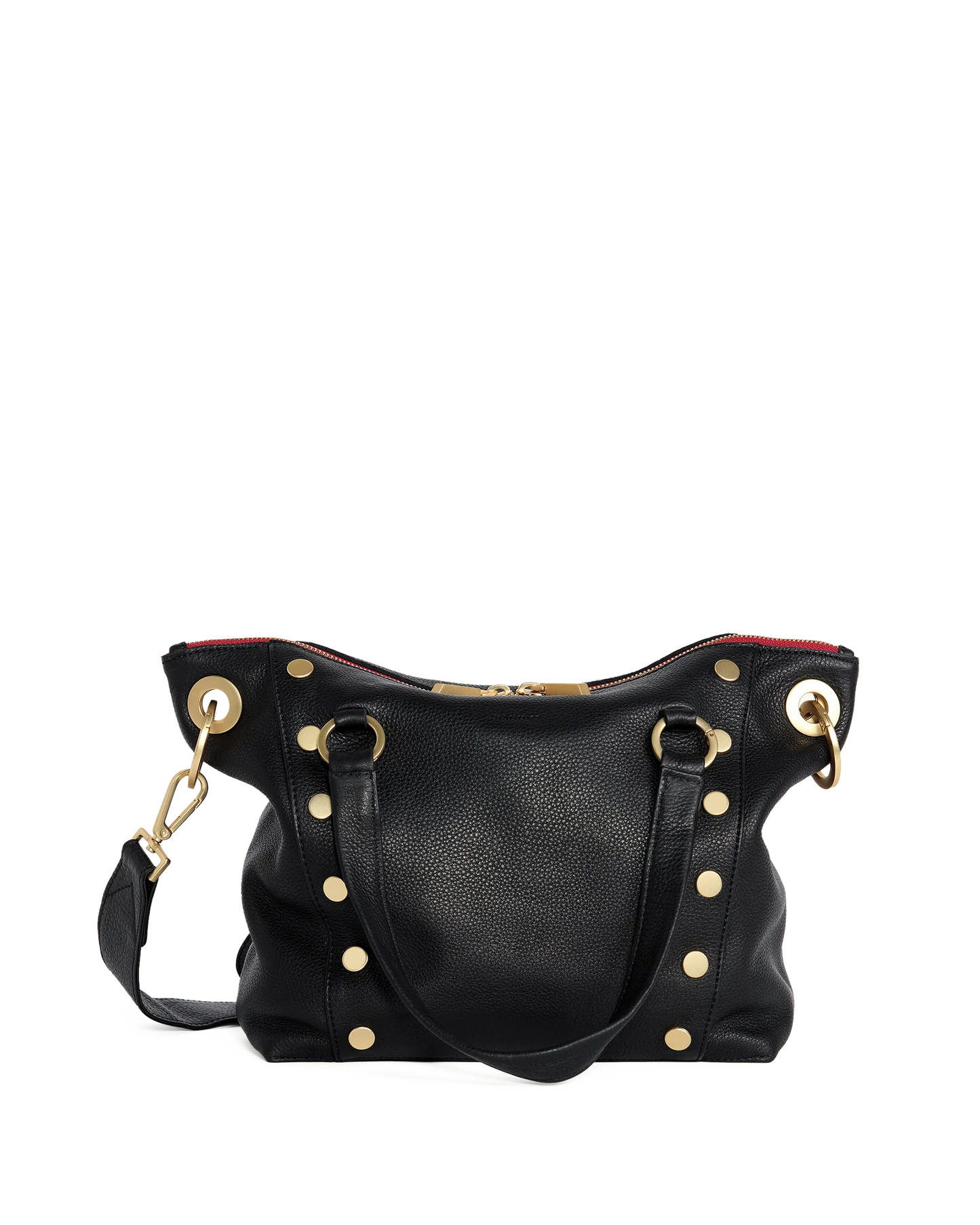 Daniel Med Handbag in Black/Brushed Gold with Red Zip