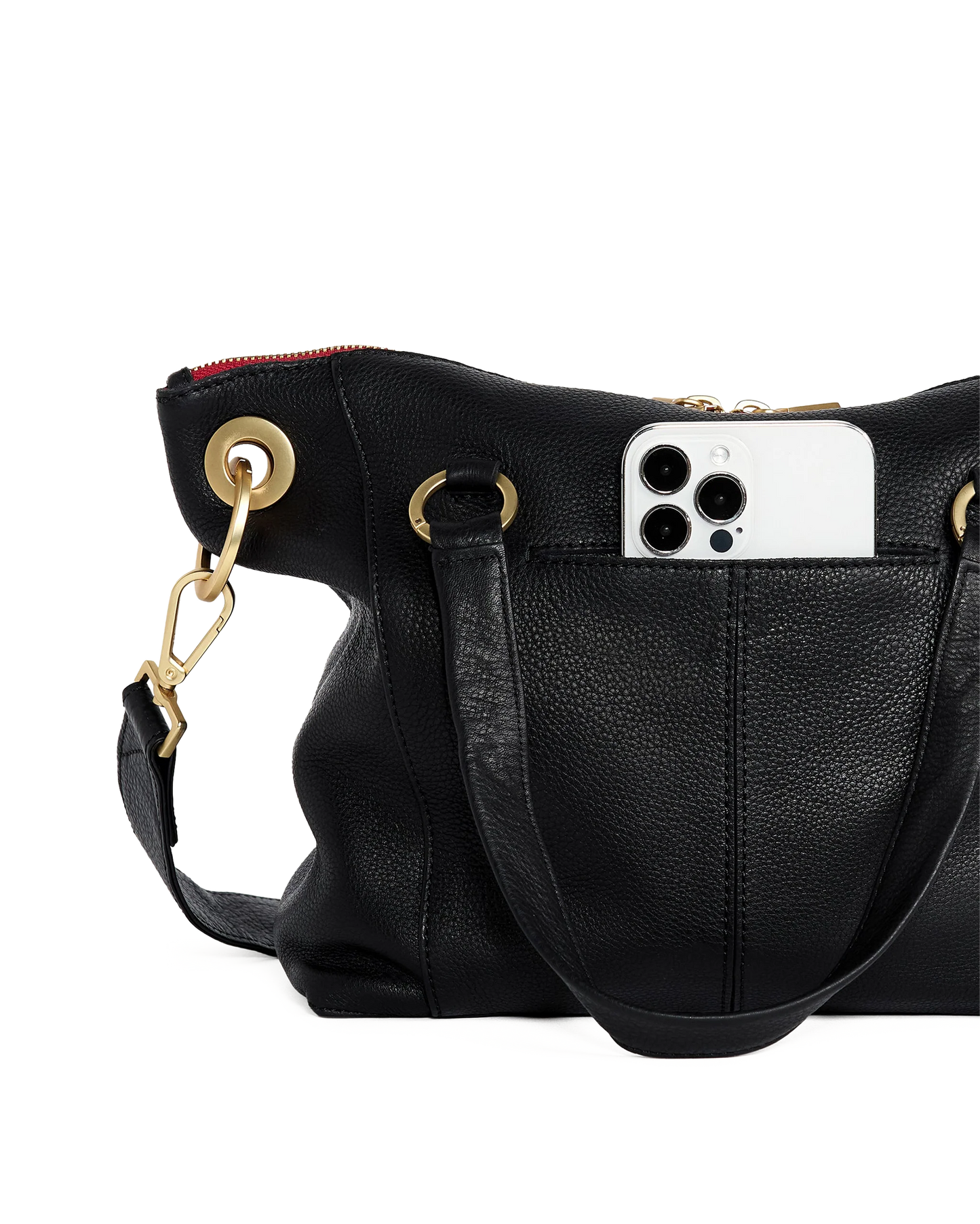 Daniel Med Handbag in Black/Brushed Gold with Red Zip