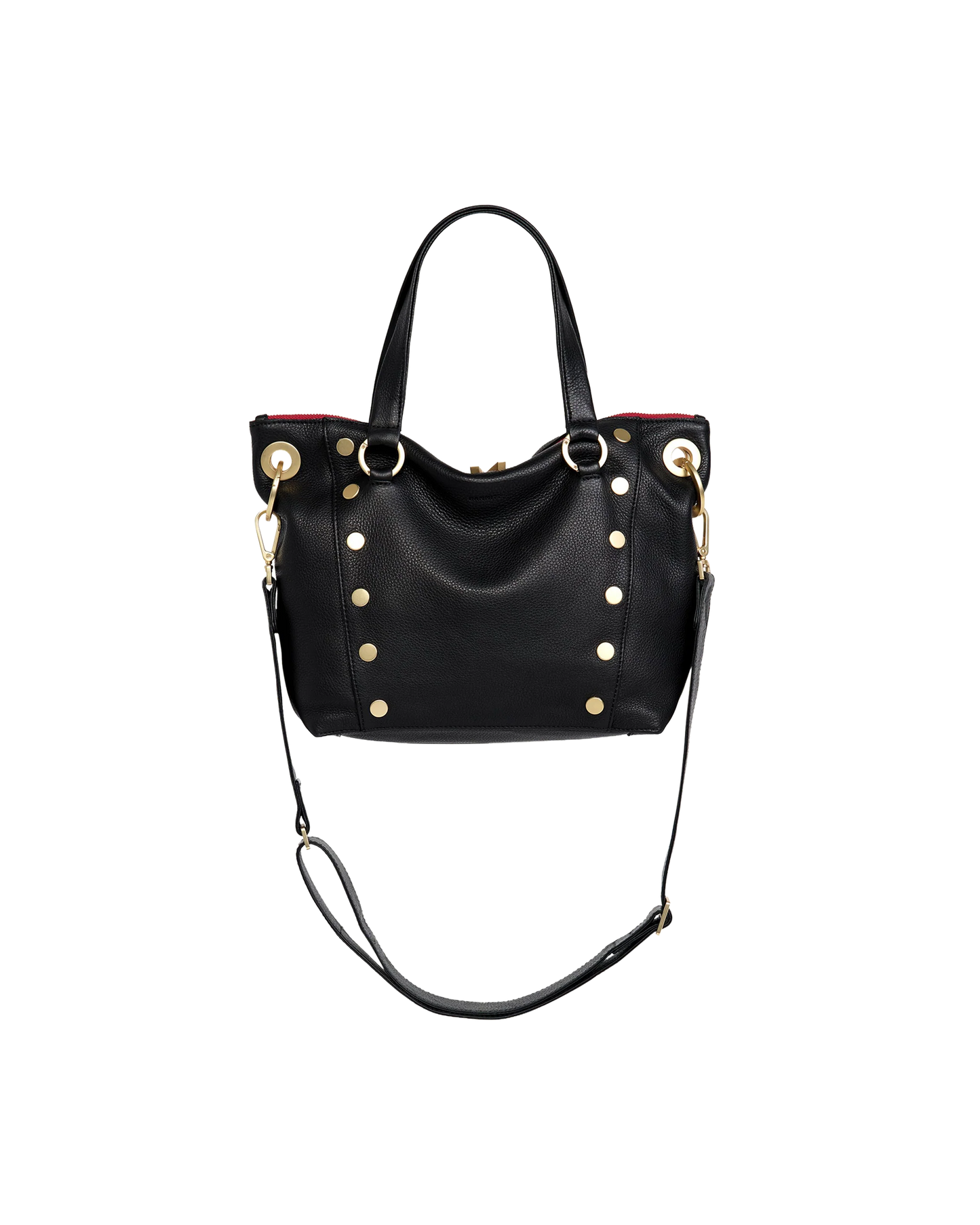 Daniel Med Handbag in Black/Brushed Gold with Red Zip