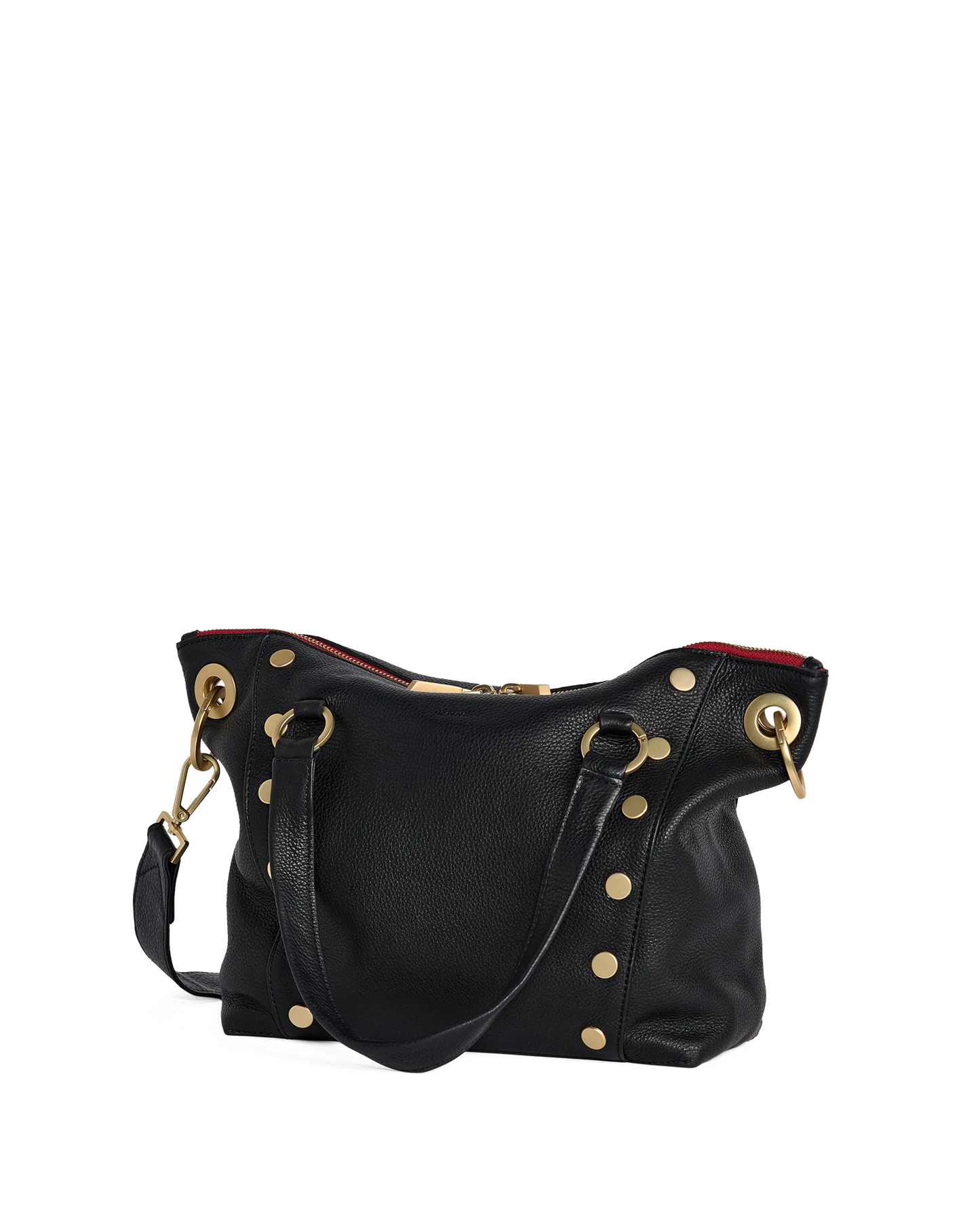 Daniel Med Handbag in Black/Brushed Gold with Red Zip