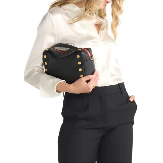 EVAN CROSSBODY MED in Black/Gold with Red Zip