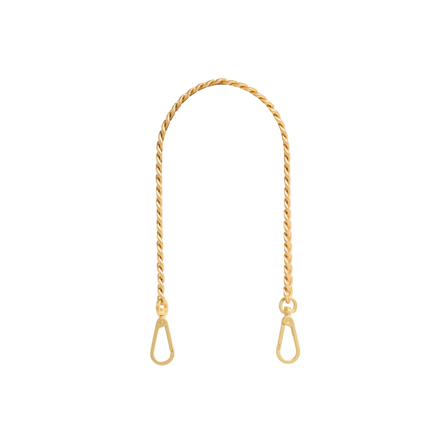 Gold chain with two hooks on a white background