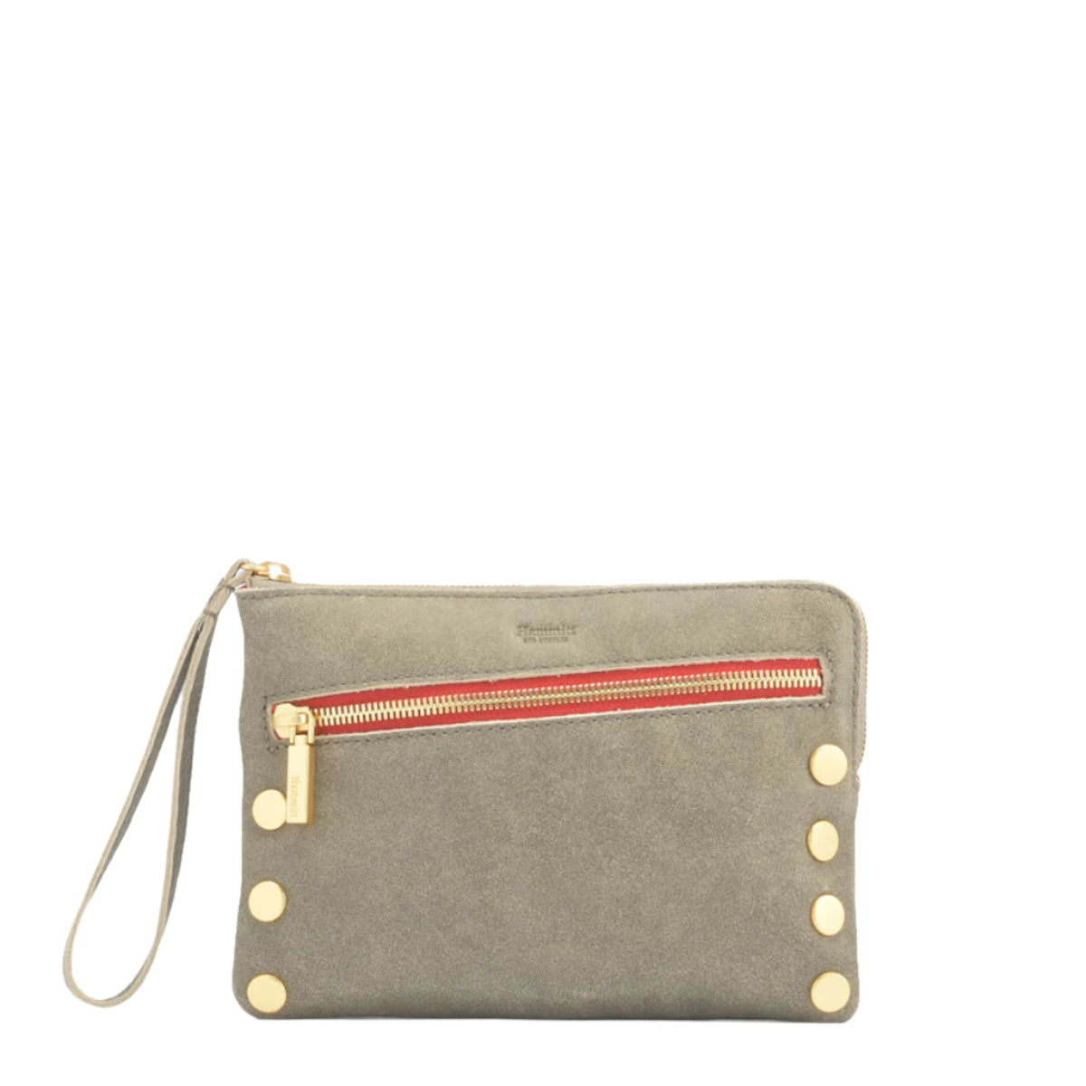 NASH SML Crossbody Clutch Wristlet in Pewter/Gold with Red Zip