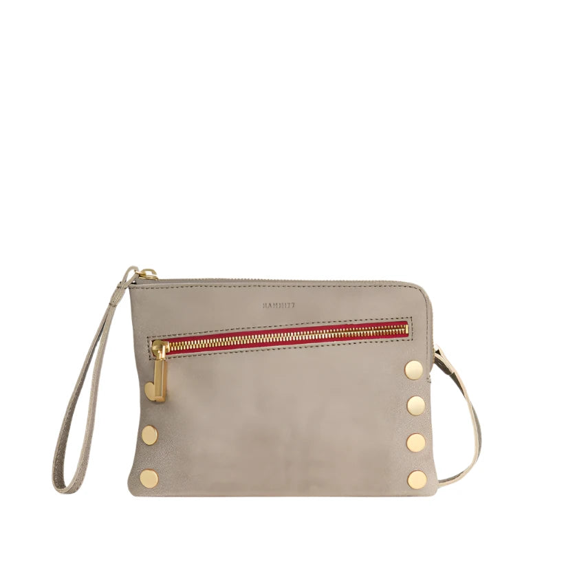 NASH SML Crossbody Clutch Wristlet in Pewter/Gold with Red Zip